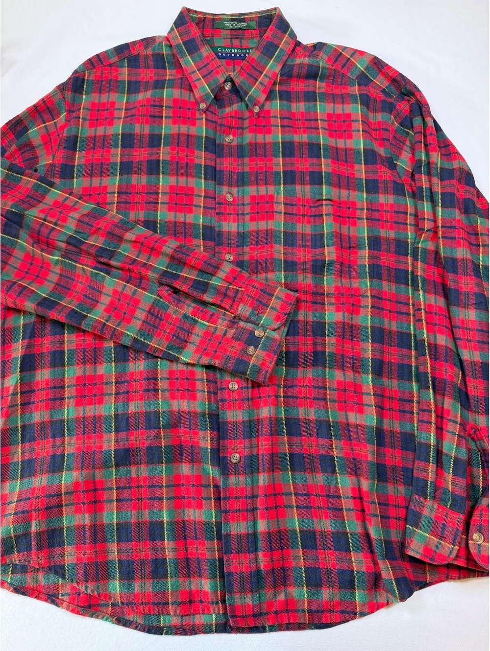Vintage Claybrooke Outdoors Flannel Men’s Medium 100% Cotton Red Green Plaid 90s